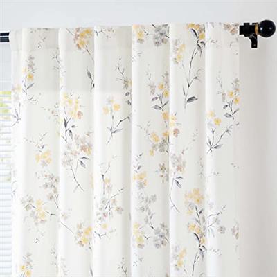 jinchan Floral Printed Curtains 96 Inch Length for Living Room Cream Curtains Flower Rod Pocket Rustic Print Drapes Light Filtering Window Curtain Set
