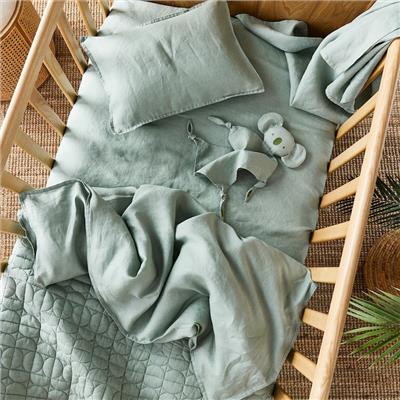 Adairs Baby - Vintage Washed Linen Eucalyptus Fitted Sheet | Adairs