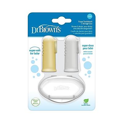 Dr. Browns Silicone Finger Toothbrush for Baby with Travel-Storage Case, 3m+, Gray and Yellow, 2-Pack