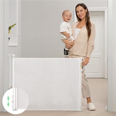 Retractable Baby Gate, Momcozy Mesh Baby Gate or Mesh Dog Gate, 33 Tall,Extends up to 55 Wide, Child Safety Gate for Doorways, Stairs, Hallways, Ind
