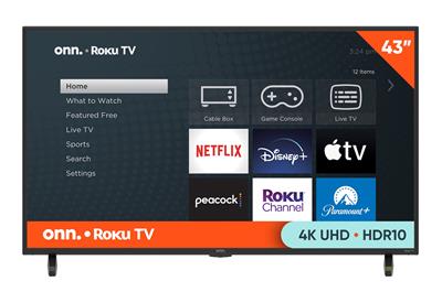 onn. 43” Class 4K UHD (2160P) LED Roku Smart TV HDR (100012584) - Walmart.com