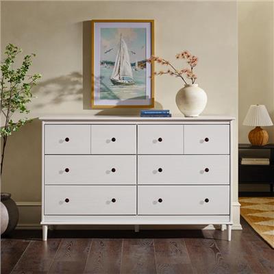 Classic Mid-Century Modern White 6-Drawer 57 in. Solid Wood Dresser