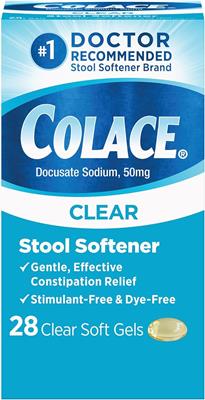 Amazon.com: Colace Clear Stool Softener Soft Gel Capsules Constipation Relief 50mg Docusate Sodium Doctor Recommended 28ct : Health & Household