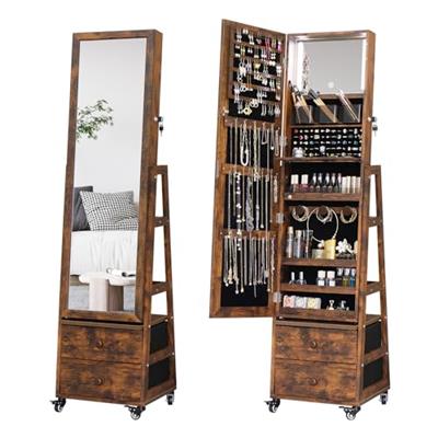 Rotating Jewelry Cabinet with Vanity Mirror