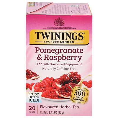 Amazon.com : Twinings Pomegranate & Raspberry Herbal Tea Individually Wrapped Bags, 20 Count (Pack of 1), Naturally Caffeine-Free, Enjoy Hot or Iced,