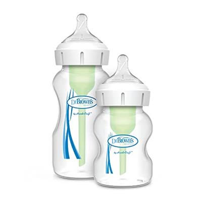 Dr. Brown’s Natural Flow® Anti-Colic Options+™ Wide-Neck Baby Bottle 9 oz/270 mL and 5oz/150 mL, with Level 1 Slow Flow Nipple, 2 Pack, 0m+