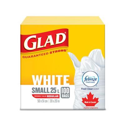 Glad White Garbage Bags - Small 25 Litres - Febreze Fresh Clean Scent, 100 Trash Bags, 100 Bags of Fresh Clean Scent - Walmart.ca