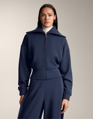 OYSHO Fitted waist knit collar jacket with brushed modal in navy | ASOS