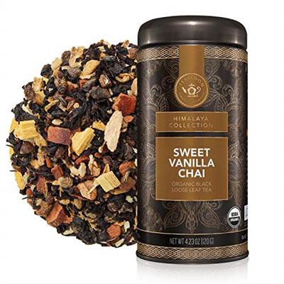 Teabloom Organic Black Tea, Sweet Vanilla Chai Loose Leaf Tea, Rich and Spicy Vanilla-Scented Blend, Exceptional USDA Organic Whole Leaf Blend, 3.53 O