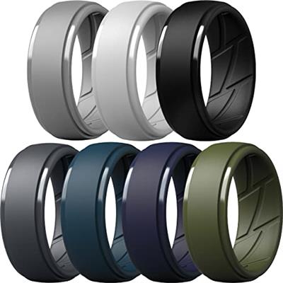 ThunderFit Silicone Ring Men, Breathable with Air Flow Grooves - 10mm Wide - 2.5mm Thick (Light Grey, Dark Grey, Navy Blue, Grey, Olive Green, Dark Bl