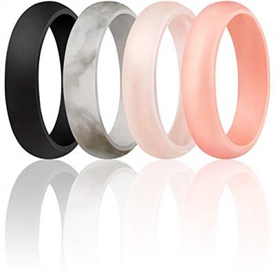 ThunderFit Women’s Silicone Wedding Ring - Rubber Wedding Band - 5.5mm Wide, 2mm Thick (Black, Marble, Light Rose Gold, Rose Gold - Size 8.5-9 (18.9mm