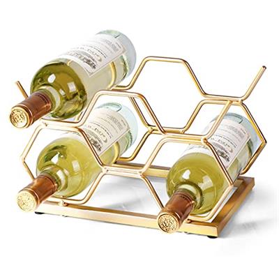 Drincarier Countertop Wine Rack - 5 Bottle Freestanding Modern Gold Metal Small Wine Rack - Tabletop Wine Holder Stand for Cabinet, Pantry, Wine Bottl