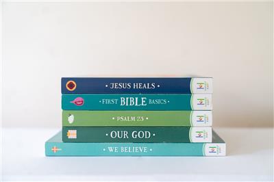 5 Book Set — First Bible Basics: A Counting Primer, We Believe: An Alphabet Primer, Psalm 23: A Colors Primer, Our God: An Shapes Primer, Jesus Heals: