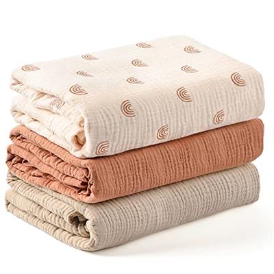 Konssy 3 Pack Muslin Swaddle Blankets for Unisex, Newborn Receiving Blanket, Large 47 x 47 inches, Soft Breathable Muslin Baby Swaddles for Boys & Gir