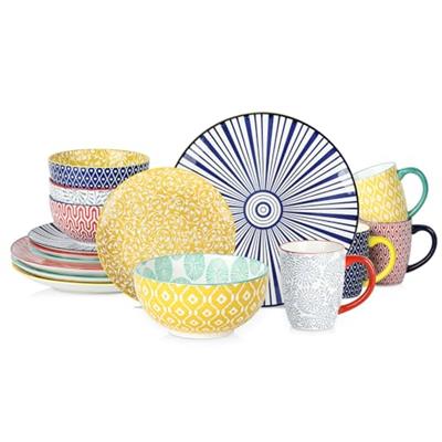 Selamica Ceramic 16-Pieces Dinnerware Set for 4, Ceramic Dishes Set, Kitchen Plates and Bowls Sets, Dinner Salad Dessert Plates, Cereal Bowls and Mugs