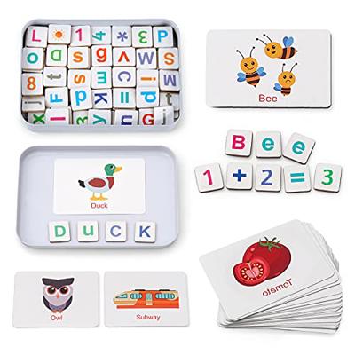 Coogam Wooden Magnetic Letters and Numbers Toys, Fridge Magnets ABC Alphabet Word Flash Cards Spelling Counting Game Learning Uppercase Lowercase Math