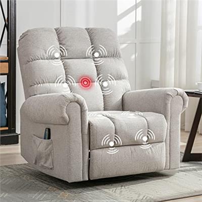 ANJ Oversized Rocker Recliner Chair with Massage and Heat, Manual Overstuffed Swivel Recliners for Big Man, Large Glider Rocking Reclining Chairs for