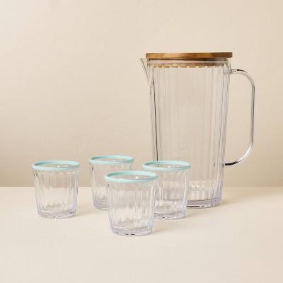 6pc Ribbed Plastic Pitcher And Tumbler Serving Set Clear/light Blue - Hearth & Handâ„¢ With Magnolia : Target