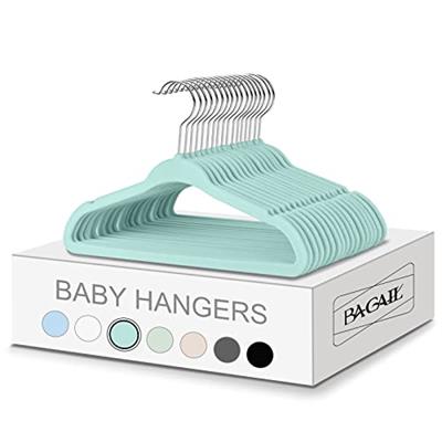 BAGAIL Kids Velvet Hangers 11 Inches Childrens Clothes Hangers Non-Slip Baby Hangers for Infant/Toddler (Mint,50pack)
