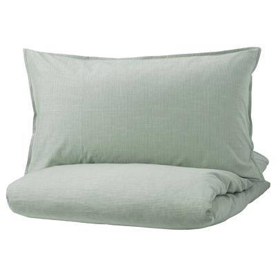 BERGPALM duvet cover and pillowcase(s), green/stripe, Full/Queen (Double/Queen) - IKEA CA