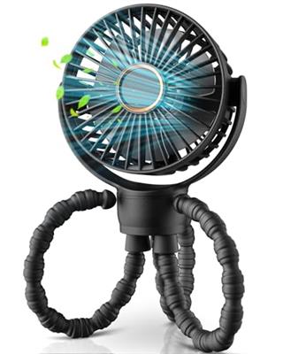 TUNISE Stroller Fan, Rechargeable with TYPE-C Port, 2000mAh, 360° Rotatable, 3-Speed, Flexible Tripod, Clip Anywhere for Babys Comfort - Durable and