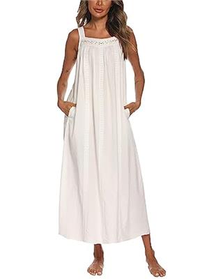 COSOSA Womens Cotton Nightgowns Vintage Lightweight Gown Sets Short Sleeve Princess Nightdress(White,M) at Amazon Women’s Clothing store