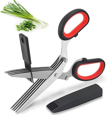 KISUOMAOYI Herb Scissors,Kitchen Scissors Multifunctional 5 Blade Kitchen,Scissors with Lid and Cleanup Comb,Stainless Steel Shears for Chopping Chive