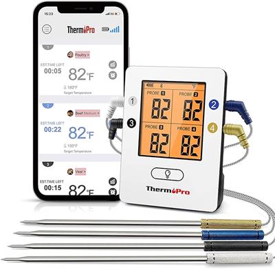 ThermoPro TP25 Bluetooth Meat Thermometer with 4 Temperature Probes Smart Wireless Digital Cooking Food BBQ Thermometer for Grilling Smart Oven Thermo
