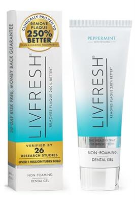 LIVFRESH Gel Toothpaste - Clinically Proven, SLS-Free, Peppermint Flavor, Non-Foaming, Safe for All Ages, Removes Plaque 250%, Improves Gum Health 190
