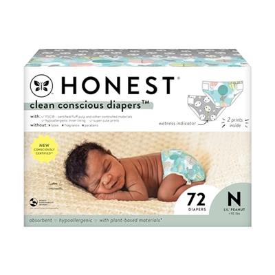 The Honest Company Clean Conscious Diapers | Plant-Based, Sustainable | Above It All + Pandas | Club Box, Size Newborn, 72 Count