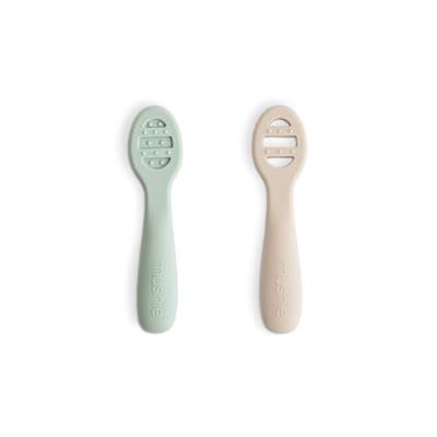 mushie Silicone First Feeding Baby Spoons | 2 Pack (Cambridge Blue/Shifting Sand)