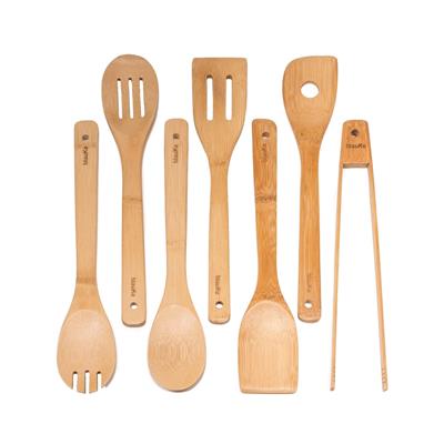 BlauKe® Wooden Spoons for Cooking 7-Pack - Bamboo Kitchen Utensils Set for Nonstick Cookware - 11 in