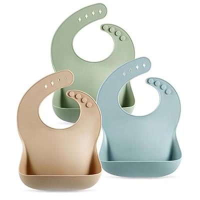 PandaEar Set of 3 Cute Silicone Baby Bibs for Babies & Toddlers (10-72 Months) Waterproof, Soft, Boys & Girls, Non Messy (Brown/Blue/Green)