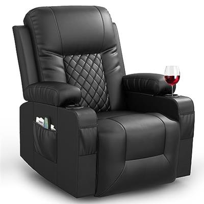 FURNIMAT Recliner Chairs for Adults, Massage Rocker with Heated Modern Ergonomic Lounge 360 Degree Swivel Single Sofa Seat Living Room Lounge Recliner