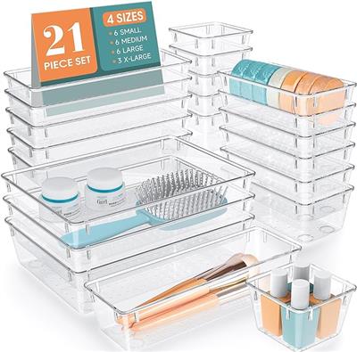 Amazon.com: WOWBOX 6 PCS Clear Plastic Drawer Organizer Set, Desk Drawer Divider Organizers and Storage Bins for Makeup, Jewelry, Gadgets for Kitchen,