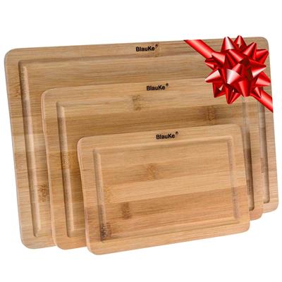 BlauKe® Wooden Cutting Boards for Kitchen with Juice Groove and Handles - Bamboo Chopping Boards Set