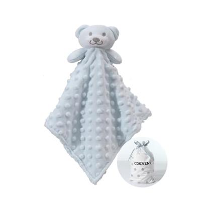 CREVENT Cozy Plush Baby Security Blanket Loveys for Baby Boys, Minky Dot Front + Sherpa Backing with Animal Face (Blue Bear)