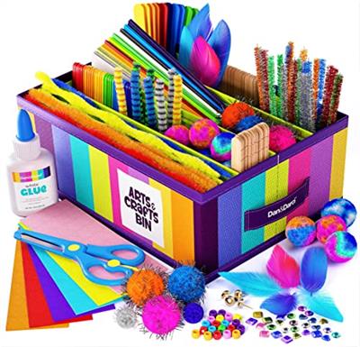 Dan&Darci Arts & Crafts Supplies Kit for Kids and Toddlers - with Storage Bin - Kid & Toddler Art & Craft Set Ages 3, 4, 5, 6, 7 & 8 Years Old - Craft