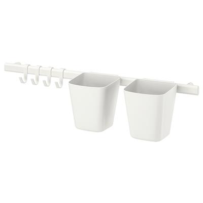 SUNNERSTA rail with 4 hooks and 2 containers, white - IKEA