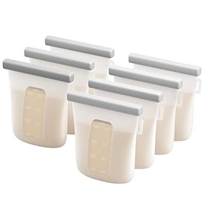 Nuliie 7 Pcs Silicone Breastmilk Storage Bags Reusable, 8oz/240ml Double Leak-Proof Breastmilk Freezer Bags, BPA Free Self-Standing Milk Bags for Brea
