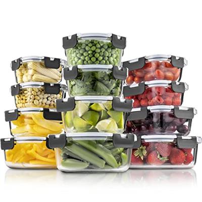 FineDine Airtight Glass Storage Containers with Hinged Locking Lid BPA Free for Meal Prep/Moving/Freezer/Oven