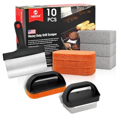 MEKER Griddle Cleaning Kit for Blackstone, Flat Top Grill Cleaning Kit with Grill Stone, Upgraded Scouring Pads & Griddle Scraper & Griddle Brush with