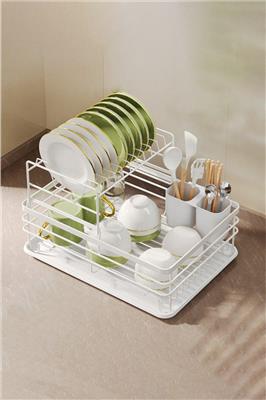 Kitchen & Food Storage | Kitchen 2-Tier Metal Dish Drainer Rack Detachable Storage Drip Tray Sink Washing Plates Draining Board | Living and Home