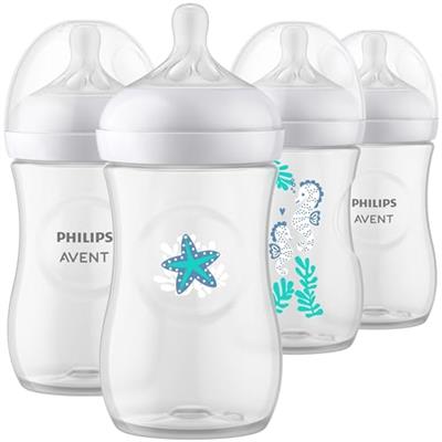 Philips Avent Natural Baby Bottle with Natural Response Nipple, with Sea Design, 9oz, 4pk, SCY903/68
