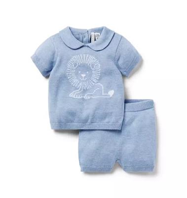 Newborn Light Blue Heather Baby Lion Collared Matching Set by Janie and Jack