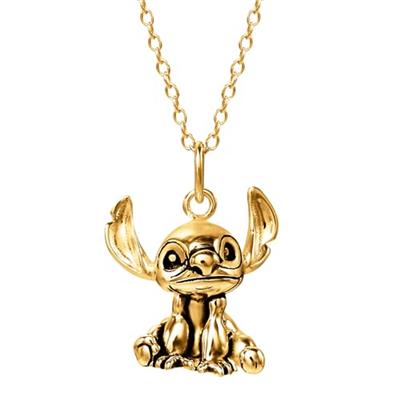 Disney Womens Stitch 3D Pendant Necklace 18 -18kt Yellow Gold Flash-Plated Sterling Silver Stitch Necklace Official License