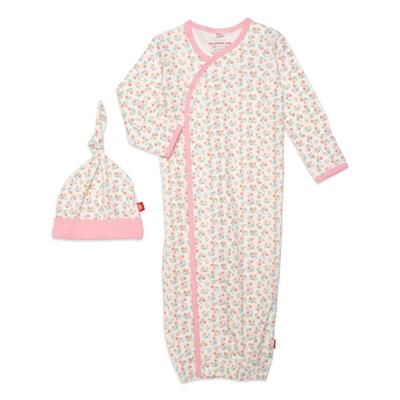 Mon Cheri Organic Cotton Gown & Hat | Pink and Brown Boutique