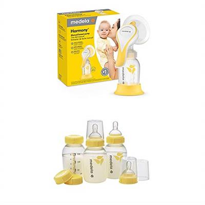 Medela Harmony Manual Breast Pump with Flex Breast Shield and Extra Breast Milk Storage Bottles, Portable Single Hand Breastpump, 3 Pack of 5 Ounce Br