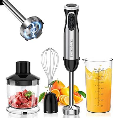 Bonsenkitchen Stainless Steel Hand Blender, 4-in-1 Stick Blender 1000W, 20 Speed Adjustable, with Whisk, 500ml Chopper and 700ml Measuring Cup, Food P