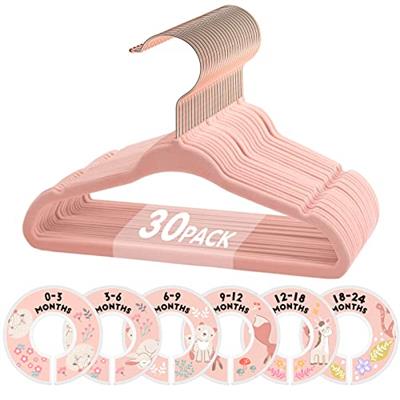 Baby Hangers, VISV 11 Inch Pink Velvet Kids Hangers with 6 Pcs Clothes Size Dividers Non Slip Nursery Closet Hangers for Infant Toddler Girls & Boys